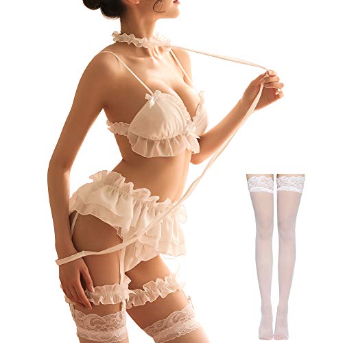 Conjunto de lencería sexy para mujer, con volantes, babydoll de p...