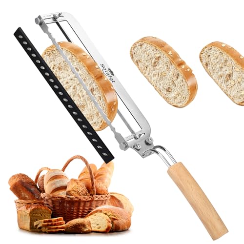 Solldgt - Adjustable Bread Slicer for Homemade Bread - Upgrade Manual Sourdough Bread Knife with Thickness Guide, Bread Bow Cutter with Serrated Stainless Blade for Baguettes, Gift for Baker, Ambidextrous Use - -27%