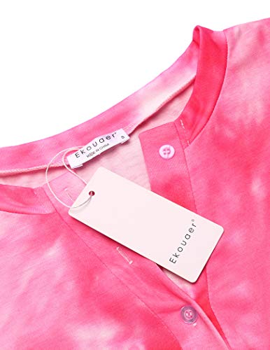 Image of Ekouaer Pajamas Set for Women Short Sleeve Lounge Set 2 Piece Loungewear PJs Soft Cute Lightweight Sleepwear,XX-Large