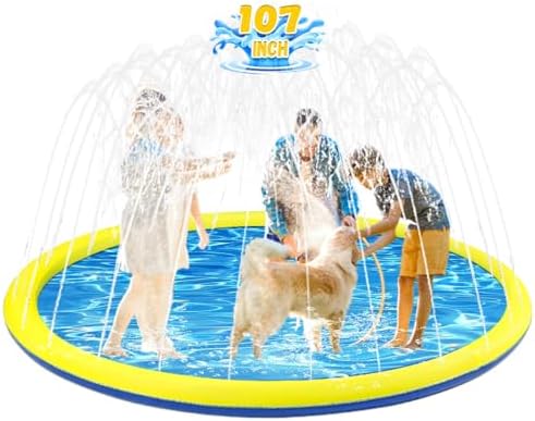 107 inch Extra Large Non-Slip Splash Pad Sprinkler for Kid and Dog, Kiddie Dog Pool, Kid Outdoor Toys for Ages 3-12 Boys Girls, Summer Outdoor Water Kids Toys, Parent Games, Backyard, Lawn