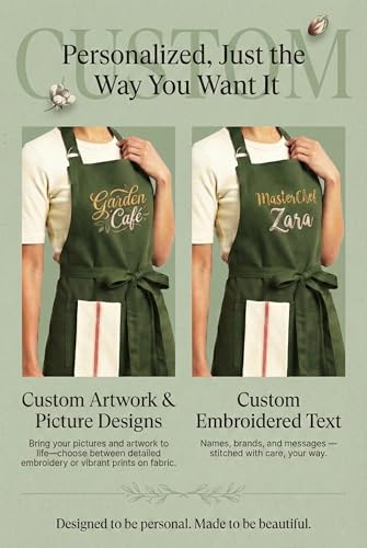 Image of Personalized Custom Apron - 100% Cotton, Adjustable Neck strap, Large Pocket - Unisex Apron for Men & Women - Cooking, Baking, BBQ, Customizable