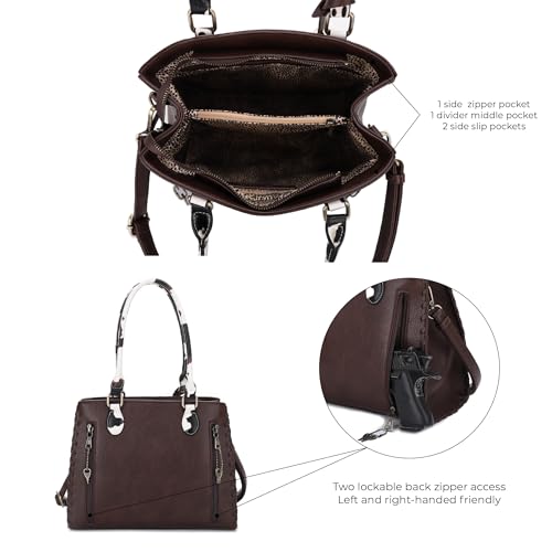 Image of JESSIE & JAMES Montana Whipstitching Cow Print Top Handle Satchel Purse with Adjustable Shoulder Strap