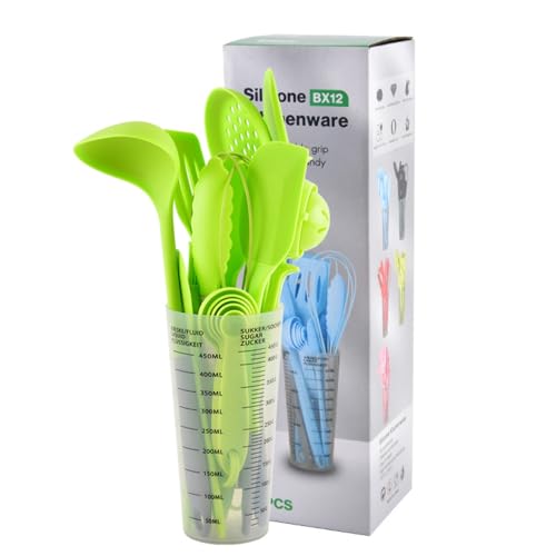 シリコンベーキングツール16点セット計量カップ付き泡立て器調理器具キッチン用品ブラックレッドピンクグリーンブルーモダンシンプル円形手作りお菓子作り (グリーン)