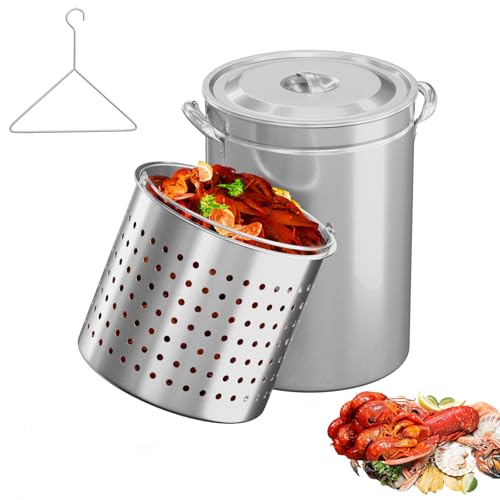 Bonnlo 44QT Turkey Fryer Pot with Steamer Basket Lid & Lifting Hook Stainless Steel Seafood Boil-Pot for Lobster Crab & Shrimp Heavy-Duty Deep Stockpot for Outdoor Boiling Cooking & Frying