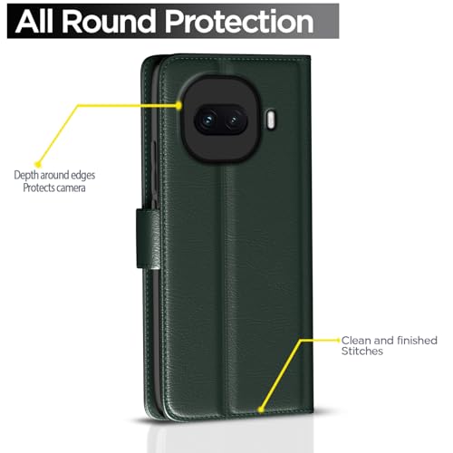 Image of Amazon Basics Flip Cover for iQOO 15R 5G Leather Finish | Wallet Stand and Shock Proof | Inside TPU with Card Pockets | Complete Protection Flip Case (Green)