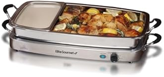 Elite Gourmet EWM-9933 Triple 3 x 2.5 Quart Trays Buffet Server 7.5 Qt Oven Safe Pan Food Warmer, Temperature Control, Clear Slotted Lids, Perfect for Parties, Entertaining & Holidays, Stainless Steel