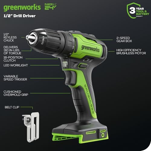 Greenworks DD24L1520 24V Brushless Cordless 1/2-Inch Drill / Driver thumb #2