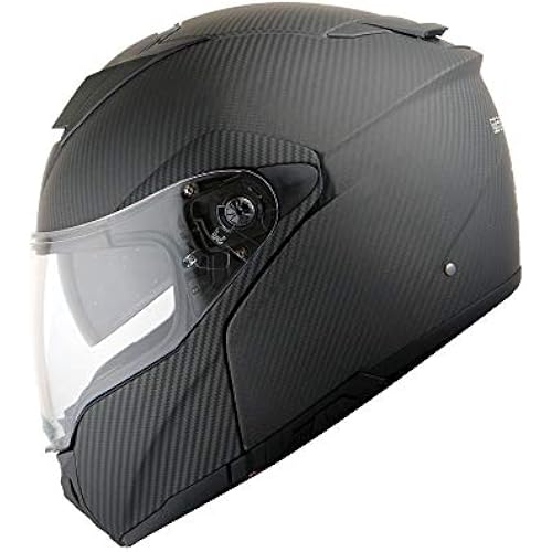 Martian Genuine Real Carbon Fiber Build Motorcycle Modular Flip up Full Face Helmet Black Motocross Dual Sports, DOT Approved