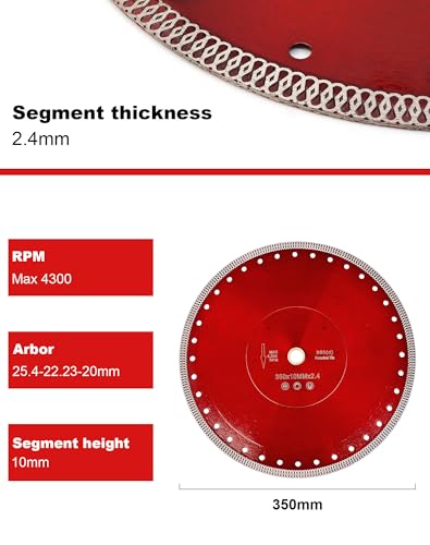 Image of Casaverde 14 inch Diamond Turbo Saw Blade with 1 inch Arbor | Fast,Clean Cuts for Wet Cutting,for Granite,Marble,Brick,Masonry,Paving Flag,Concrete,for Table and Chop Saws