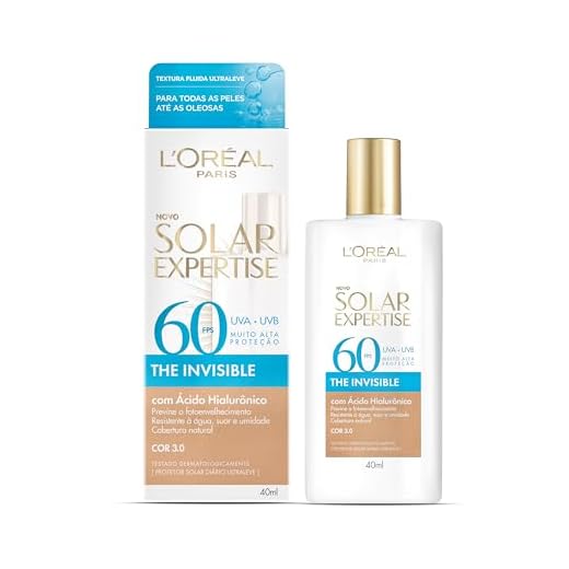 L'Oréal Paris Solar Expertise, Protetor Solar Facial The Invisible Fluido FPS60 com Ácido Hialurônico e Tecnologia NETLOCK, Alta Proteção Solar com Ação Anti Idade, Cor 3.0 40g