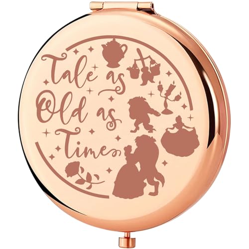KEYCHIN Miroir de poche de la princesse Belle - Cadeau de princesse - Rose - Tale As Old As Time Belle - Miroir de maquillage compact - Fairytale Beast Movie...