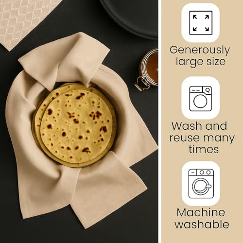 Image of Double Layer Roti Wrap /Chapati Cover - 1 PC Premium Cotton Cloth for Roti, Paratha, Phulka, Hot Case | Kitchen Chapati Cloth with Flaps | Soft & Durable Cotton Seed Fabric