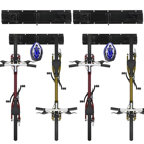 Sinoer Bike Wall Rack Bike Storage Wandhalterung für 4 Fahrräder + 2 Helme Werkzeugaufbewahrungshaken verstellbar für Garage oder Haus vertikaler Fahrradbügel, 20 Zoll / 511 mm