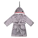 Boys Robe Animal Plush Soft Hooded Terry Bathrobe Robe,Shark Grey,M(4-6 Years)
