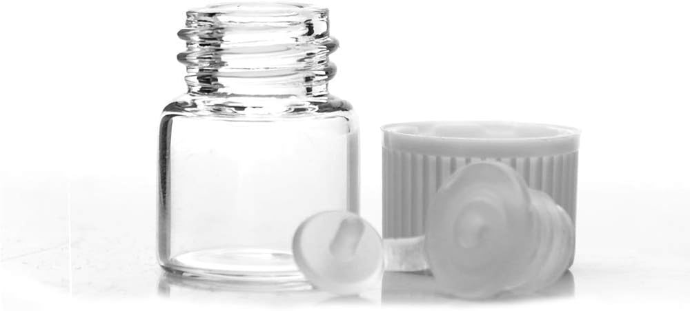 Oil Bottles for Essential Oils 50 Pcs 1 ml (1/4 Dram) Transparent Glass Vials Bottles, with Orifice Reducers and White Caps, 0.5ml 2 pcs Pipettes Droppers for Essential Oils Aromatherapy with