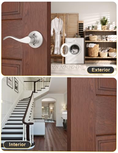 Image of Mengico 1 Set Door Handles Interior,Satin Nickel Door Lever Lock,Interior Dummy Door Handles (Right & Left)