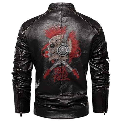 Rock & Roll, Skull Music Punk Headphone Mohawk Hair Personalized Mens PU Leather Vest Coat Custom Jacket2