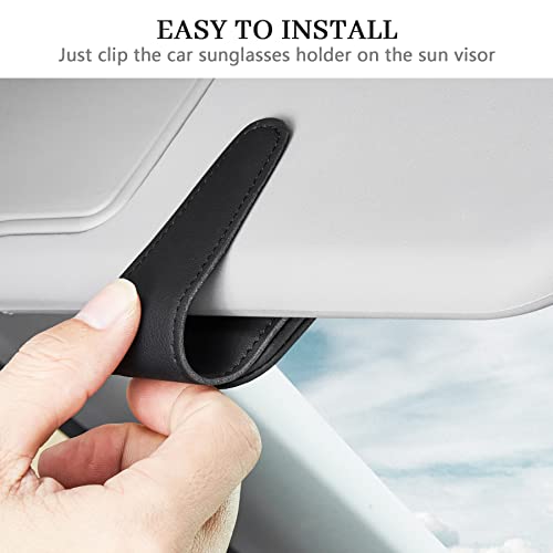 Actor Magnetic Leather Sunglass Holder For Car, Eyeglass Hanger Clip For Car Sun Visor, Ticket Card Clip Eyeglasses Mount, Suitable For Different Size Eyeglasses (Black) #TOP4