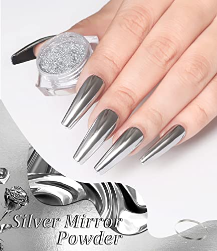 11Pcs Magic Mirror Chrome Nail Powder & 1Pc Holographic Laser Silver Nail Powder Pigment, Shinny Glitter Nail Art, Dust Nail Powder For Manicure Decorations #TOP1