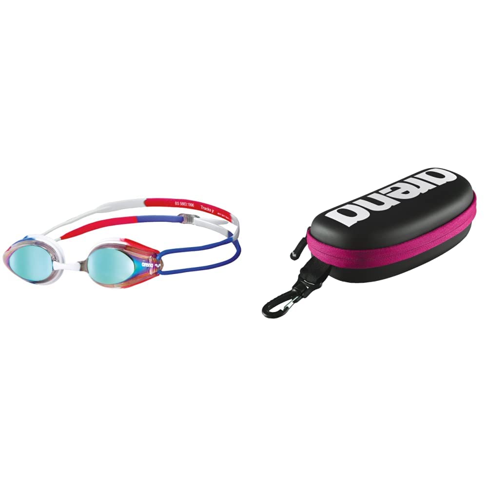 Arena Tracks Junior Mirror Occhialini Nuoto da Gara Anti-Appannamento per Bambini, Occhialini Piscina con Protezione UV, 4 Ponti Nasali Intercambiabili, Guarnizioni in Silicone