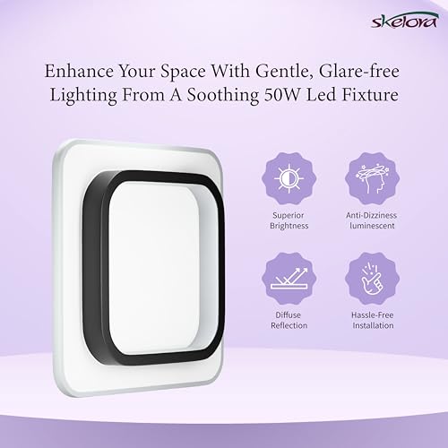 Image of 50W 3 Color Mode AntiFlicker LED Ceiling Light (Warm, Natural, Cool) Anti-Glare |Bedroom, Office, Kitchen, Bathroom, Balcony & Walkway (Square Black 50W)