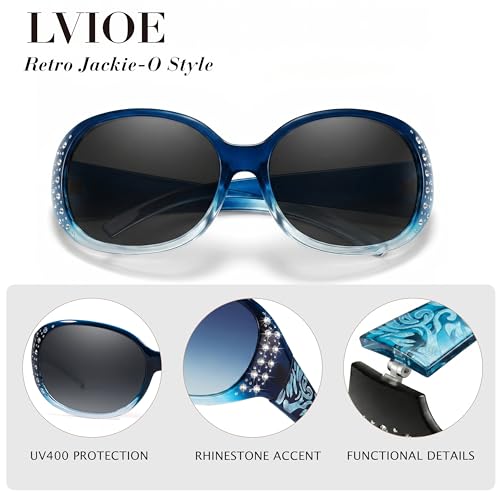 Image of LVIOE Polarized Sunglasses for Women Rhinestone Design Wrap Around Shades | UV400 Protection Fashion Sun Glasses Stylish Elegant Frame, Bonus Cleaning Cloth & Soft Pouch Plus Essential Accessories