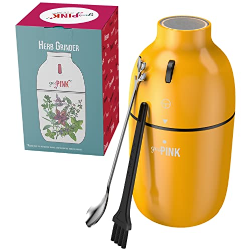 Gespink Herb Grinder, Electric Spice Grinder, Automatic Grinder For Leaves, Beans, Nuts, Seeds, Grains, Coffee Grinder With Stainless Steel Cup, Easy To Use And Clean, With Spoon And Brush (Yellow) #TOP3