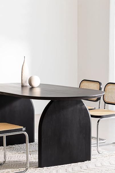 Image of Oval Wooden Dining Table | Dining Room Furniture | Mango Wood Dining | 200 x 105x 79.5 cms for Home (Black)