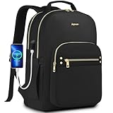 bagswan Black Laptop Backpack for Women 15.6 inch Adult Backpack Business Computer Backpacks Purse Travel Work Anti-theft College Bags with USB Charging Port Light Back Pack
