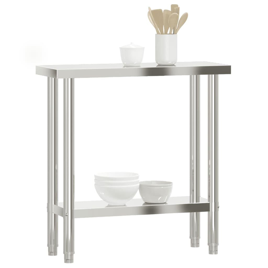 Tavolo da lavoro da cucina in acciaio inox, 82,5 x 30 x 85 cm, con ripiano, piedini regolabili, commerciale, per gastronomia, ristoranti, ristoranti, hotel, snack, bistrò, pizzeria