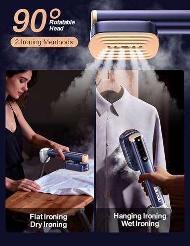 Travel Steamer for Clothes with 2 Water Tanks (180 ml and 100 ml),15s Fast Heat-up,24 g/min Strong Steam Performance, Portable Garment Steamer with Touch Control, LED Display, Steam Iron(Blue) — view 4