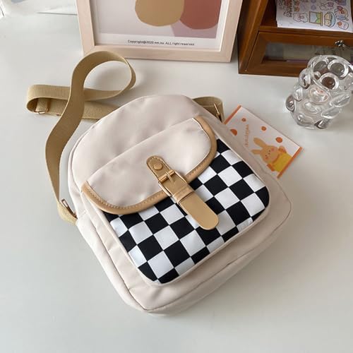Nylon Crossbody Bag for Girl Boy, Checkered Pattern Front Pocket, Multi-Pocket Shoulder Bag Handbag Purse4
