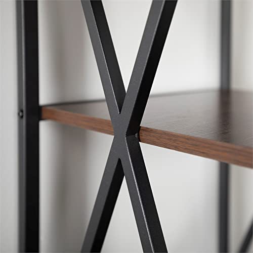 Walker Edison 4 Tier Open Shelf Metal Wood Tall Metal Bookcase Bookshelf Storage Home Office Storage Cabinet, 61 Inch, Dark Walnut #TOP4