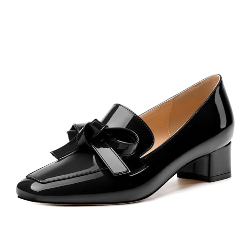 Image of Womens Loafer with Heel, Comfortable Chunky Heels for Women, Loafers Shoes with Bowknot Womens Bunion Dress Shoes