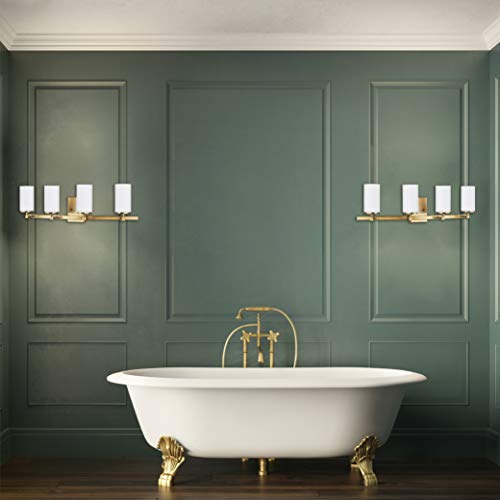 Image of Generation Lighting 4424604-848 Seagull 4424604-848 Four Light Bath Fixture, Bronze /Dark, 400 Total Watts, 9.125 Inch Height, 30.5 Inch Wide, Steel Construction, Etched /White Inside Glass Shades