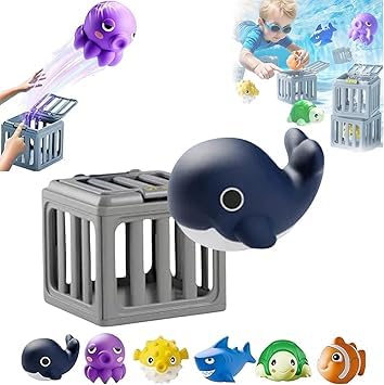 Summer Kids Pool Diving Toys, Kids Swimming Dive Pool Toys, Underwater Adventure Pools Game, Toddler Bath Toy Play Set with Fish Box Floating Animals, for Swim Summer Party Boys Girls (dark blue)