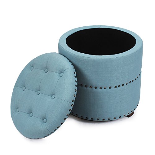 Homebeez Round Storage Ottoman Tufted Foot Rest Stool With Nailhead Trim (Blue) #TOP1