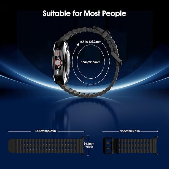 Image of GETSABLE No Gap Soft Silicone Sport Waterproof Breathable Adjustable Watch Band for Women Men Compatible with Samsung Galaxy Watch 7|8 Ultra|Ultra 2 Strap 47mm (2024 /2025) - Black