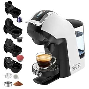 KOTLIE 308B Kapselkaffeemaschine, geeignet für NES/DG/MIO/ESE-Kapseln und gemahlenen Kaffee, 1-Liter-Wassertank, 3 Brüh-Temperaturen, ideal für Küche, Wohnung und Büro (Weiß)