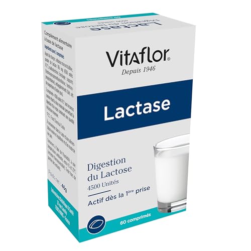 LACTASE 60 Comprimés | Intolérance au Lactose et Digestion difficile | Transforme le lactose en glucose et galactose qui sont plus facilement digérables | VITAFLOR