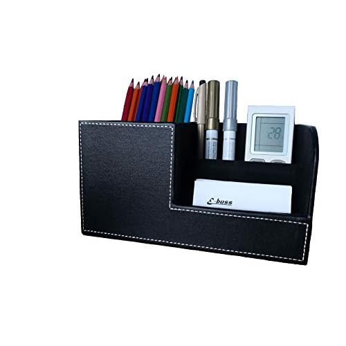 Portapenne da Scrivania, Office High Capacity Desk Organizer, Multifunzionale Portaoggetti Scrivania Ufficio, Organizzatore di Cancelleria, Organizer da scrivania in Pelle PU Nero