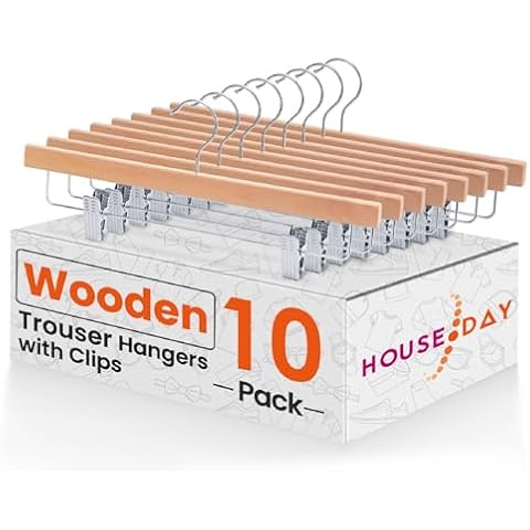 HOUSE DAY Wooden Trouser Hangers with Clips Cover