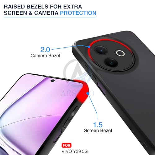 Image of AESTMO Vivo Y39 5G Back Cover | 360 Protection | Matte Frosted Hard Back Translucent | Bumper Case for Vivo Y39 5G (Smoke Black Matte PC+Black TPU Bumber)