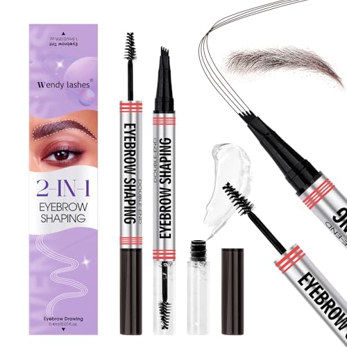2-in-1 Eyebrow Pencil with Brow Gel: Dark Brown, for Grooming & Shaping Eyebrow, Waterproof, Ultra-Fine 4 Micro-Fork Tip, Clear Smudgeproof Gel for Long Lasting Results, M-DX-X0