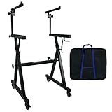Rockville Z45W Dual Tier Keyboard Stand, Adjustable Height 26'-38', Width 23.4'-34', 250 lb Capacity, Lockable Wheels, Ideal for Digital Piano, Synths, and DJ Gear, Includes Travel Bag