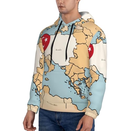 Distribution Map Of Turkey Men'S Casual Sweatshirt Hoodie, Long Sleeve Hooded Pullover With Pocket And Drawstring3