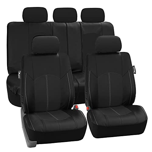 FH Group Universal Fit Full Set Faux Leather Car Seat Covers for Low Back Front Seat Covers, Airbag Compatible, Split Bench Rear Seat Cover for SUV, Sedan, Black