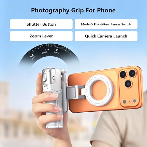 Image of [3 in 1] Magnetic Phone Camera Shutter Grip, Extendable Selfie Stick & Tripod Portable for Magsafe iPhone & Android with Detachable Wireless Shutter Button Remote Control Ergonomic Handle - White