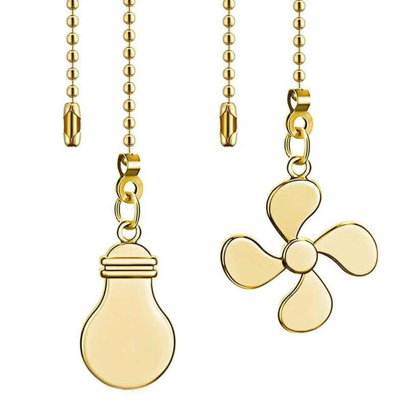 Image of Ceiling Fan Chain Extender Set, 12 Inch Ornaments Extension Chains with Decorative Light Bulb and Fan Cord, Brass