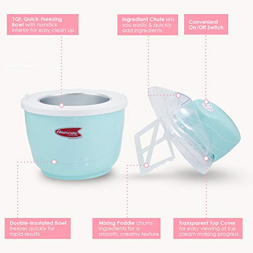 Maxi-Matic EIM-520 Automatic Easy, Homemade Electric Maker, Ingredient Chute, On/Off Switch, No Salt Needed, Creamy Ice Cream, Gelato, Frozen Yogurt, or Sorbet, 1 Quart, Blue - Thumbnail 2